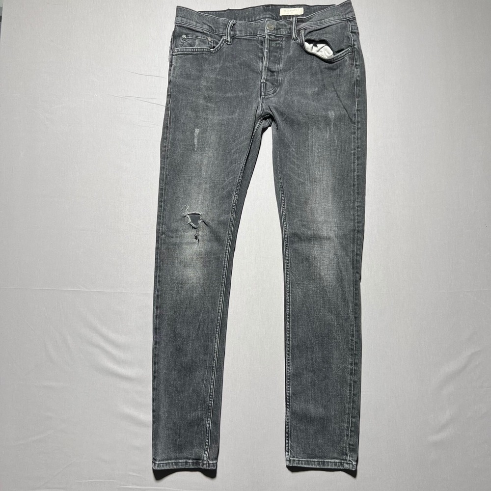 AllSaints Mens Chacoal Gray Denim Distressed Mid Rise Denim Skinny Jeans Size 32